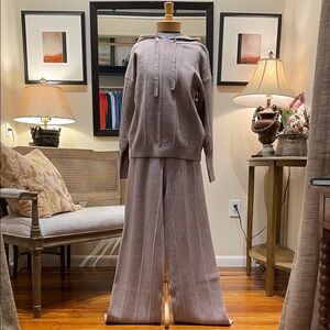 Cozy Knit Hoodie & Wide-Leg Trouser Set - Taupe
